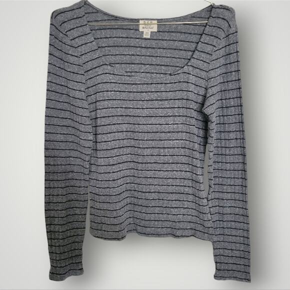 Project Social T Top Tee Sweetheart XL Gray Striped Long Sleeve Knit Kimora - Picture 1 of 8